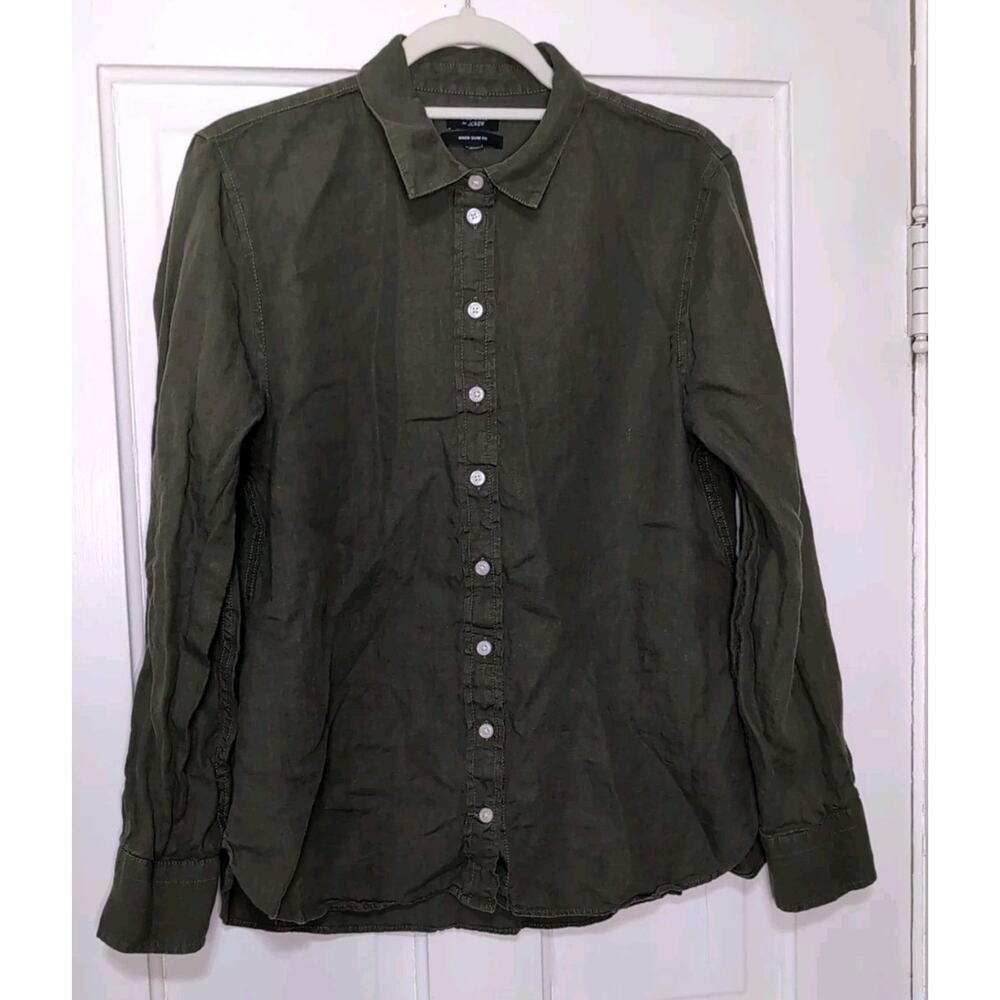 J Crew Baird McNutt Irish Linen Button Up Wren Slim Fit Women’s L Green(1205)